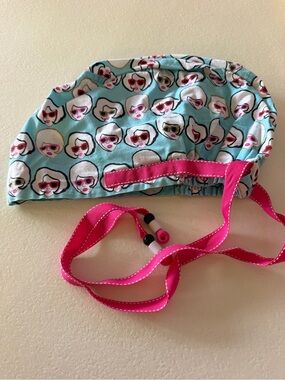 Aqua Pink Printed Surgical Scrub Cap with Sunglasses Faces